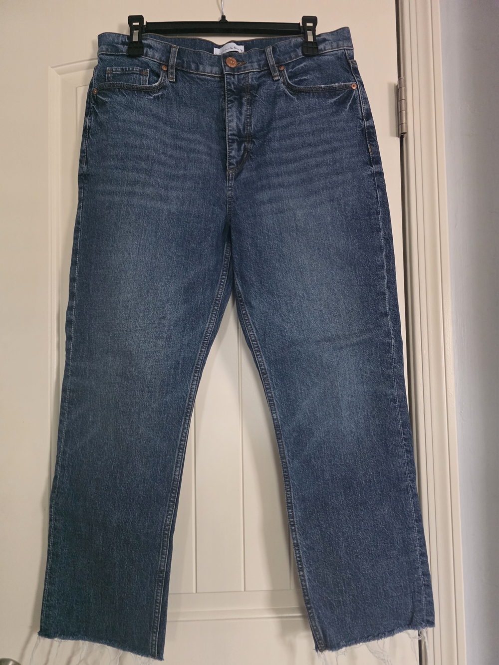 Women's LOFT High Waist Straight Crop Jeans with Frayed Hem